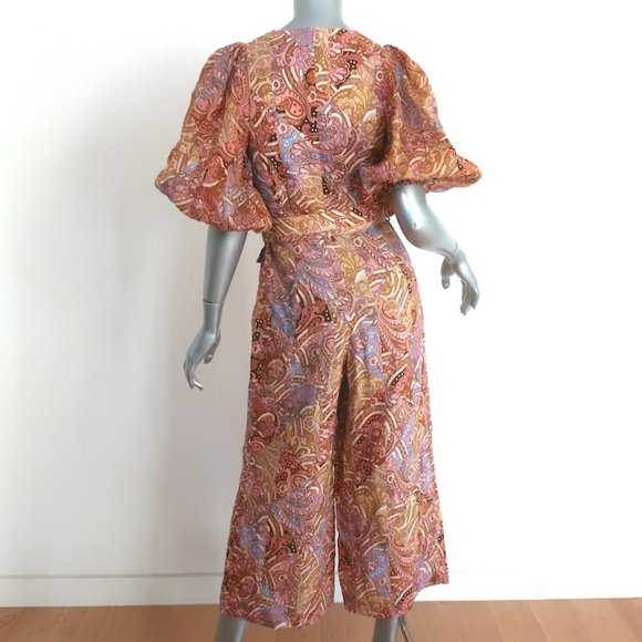 ZIMMERMANN CONCERT BELTED JUMPSUIT MULTICOLOR PAISLEY PRINT LINEN SIZE 1 - Picture 5 of 7